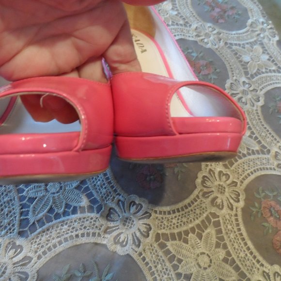 Prada Rose Pink Patent Leather Peep Toe Platform Heels Size 38B - Picture 10 of 16